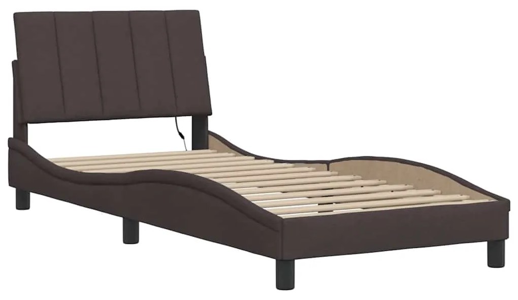 Estrutura de cama sem colchão 90x200 cm tecido castanho-escuro
