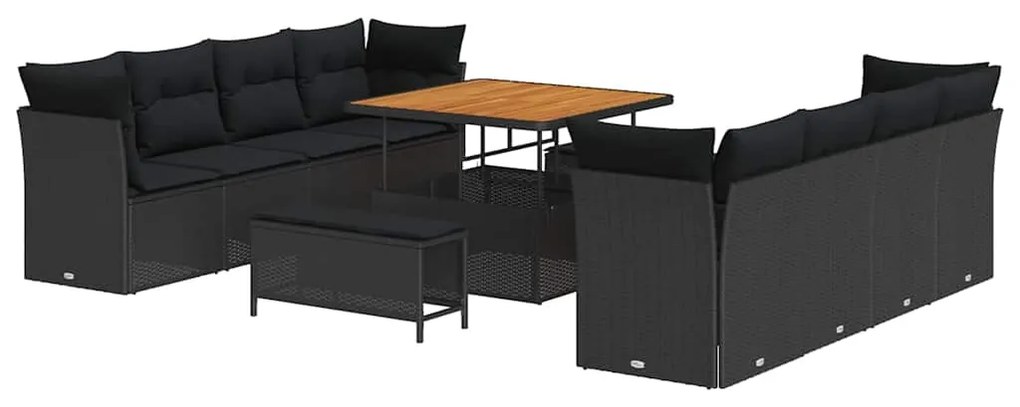 Conjunto de Sofá de Jardim vidaXL de 11 Peças com Almofadas Preto Ratt