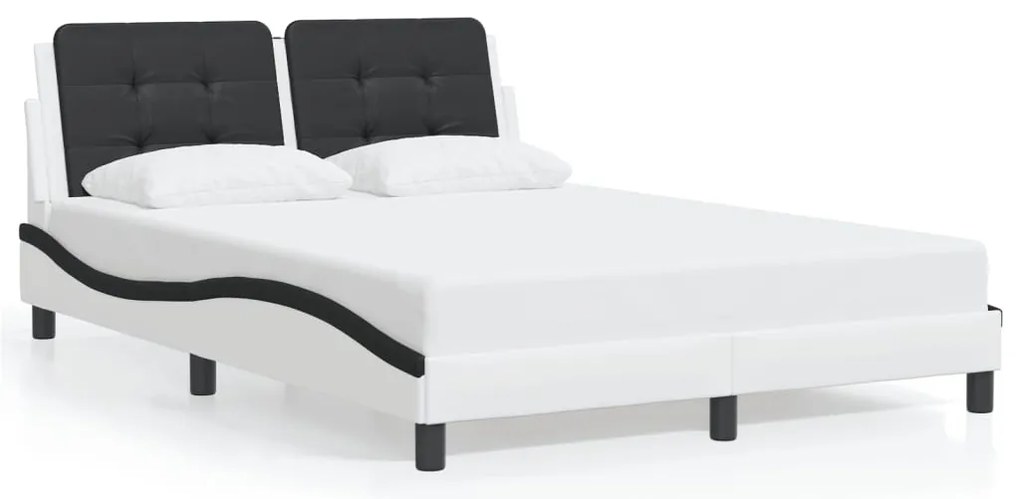 Estrutura cama c/ luzes LED 140x200cm couro artif. branco/preto