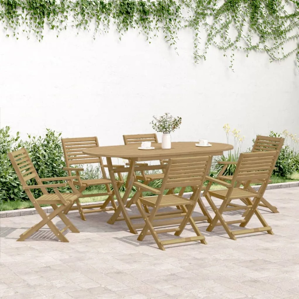 7 pcs conjunto de jantar para jardim madeira de acácia maciça