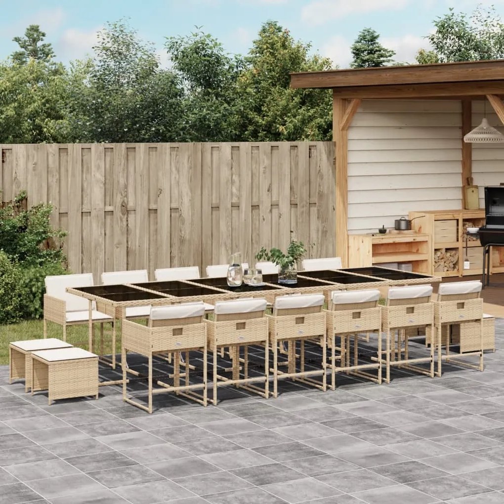vidaXL 17 pcs conjunto de jantar p/ jardim c/ almofadões vime PE bege