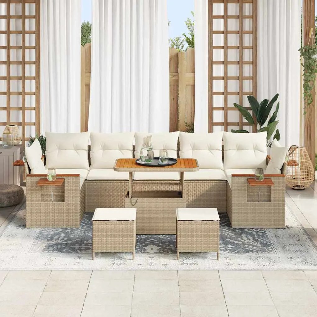 Conjunto de Sofá de Jardim vidaXL 10 Peças com Almofadas Bege Poliratt