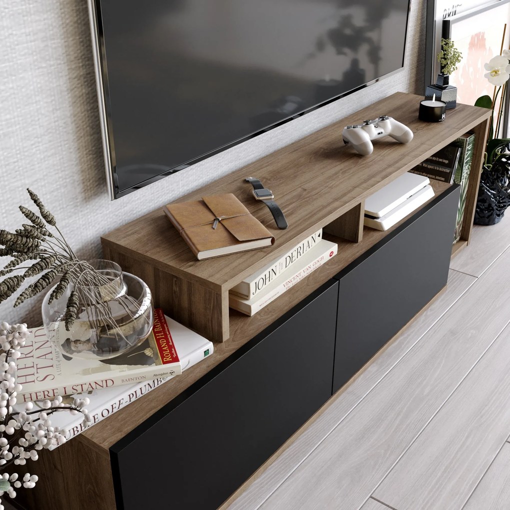 Móvel TV Nexera – Nogueira/Preto – 149,8 x 42,9 x 35,3 cm