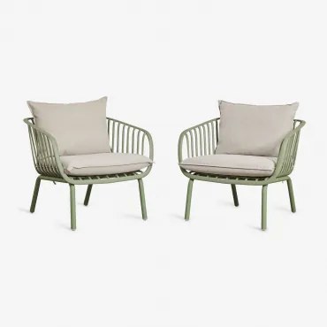 Pack De 2 Cadeiras De Jardim Em Aço E Polipropileno Aradina Verde Oliva Claro - Sklum