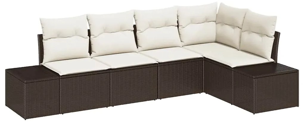 Sofá de Jardim de 5 Peças com Almofadas em Rattan Poly Marrom