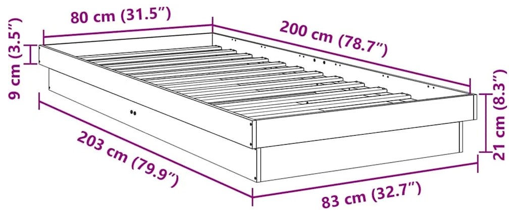 Estrutura de cama sem colchão 80x200 cm Madeira maciça carvalho