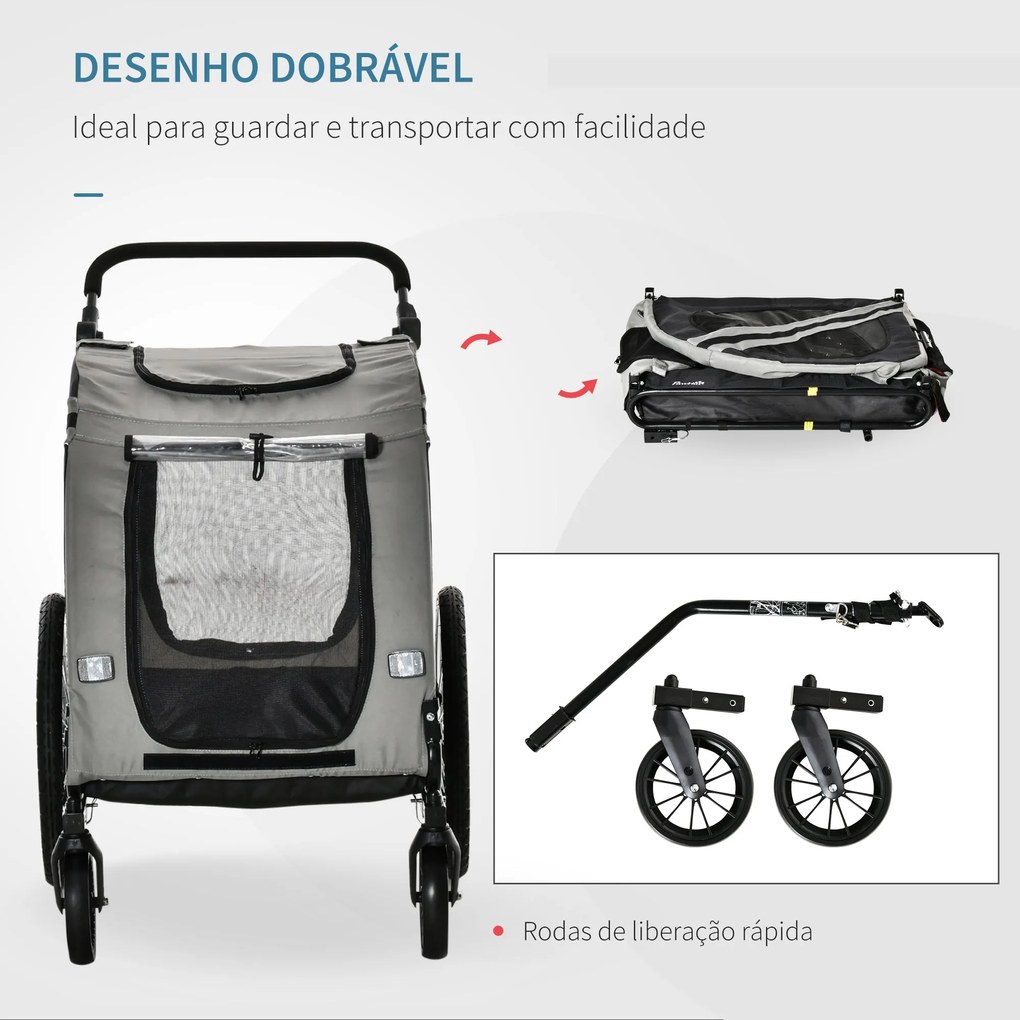 PawHut Reboque de Bicicleta para Cães 2 em 1 Transporte para Animais d