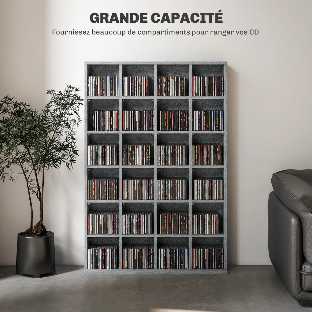 Móvel multimédia 89 x 130,5 cm com capacidade para 456 CDs/336 DVDs - estante de madeira com prateleiras ajustáveis, cinzento