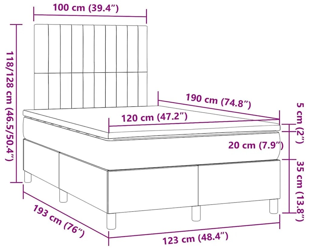 Cama boxspring com colchão 120x190 cm tecido cinzento-claro