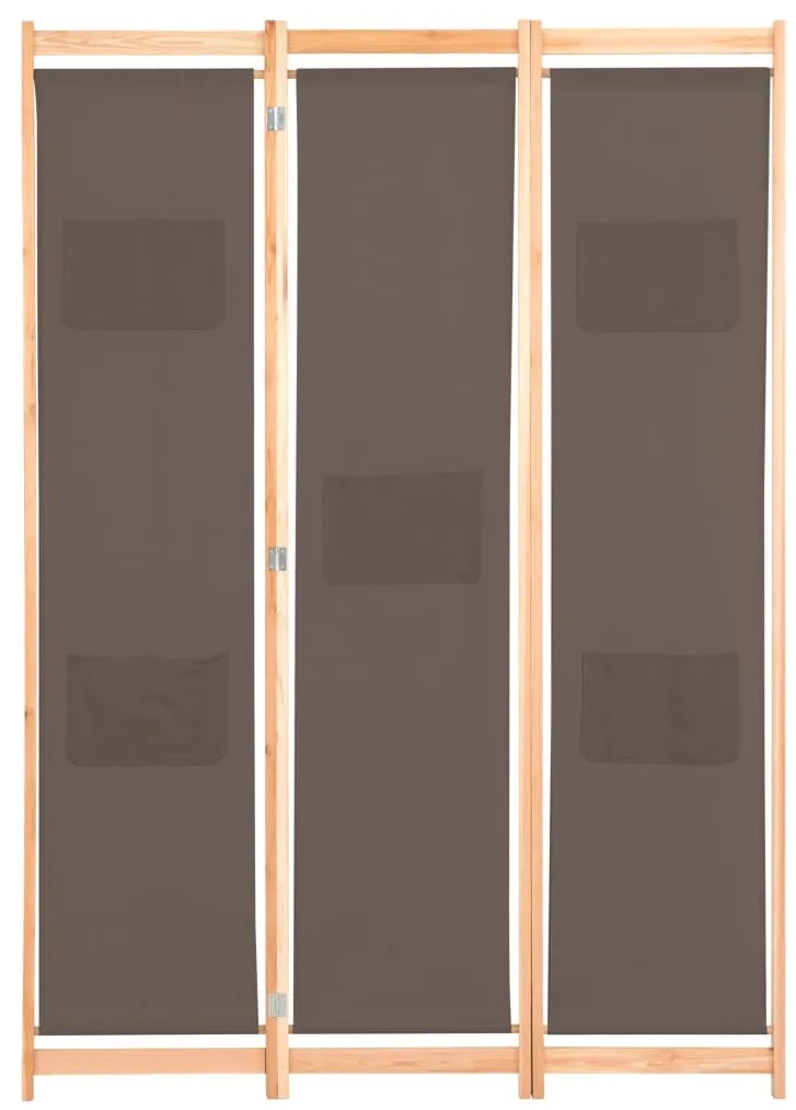 Divisória de quarto com 3 painéis 120x170x4 cm tecido castanho