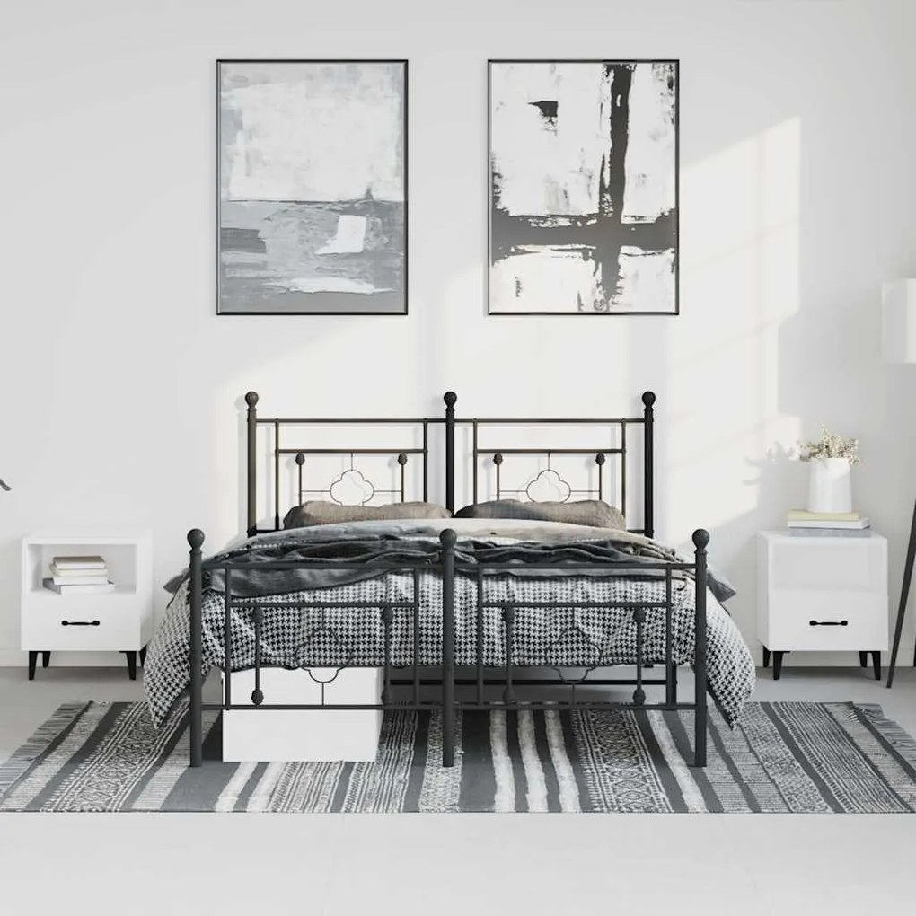 Estrutura de cama com cabeceira e pés 150x200 cm metal preto