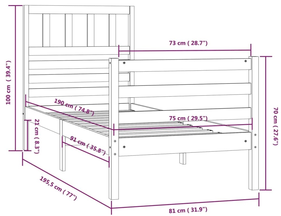 Estrutura cama pequena solteiro 75x190 cm madeira maciça branco