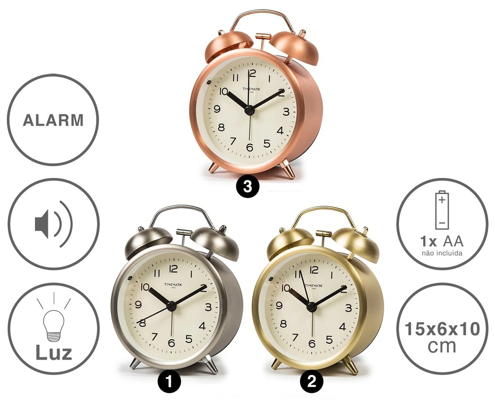 Despertador Timemark Analogico Plástico Multicor 15X6X10cm