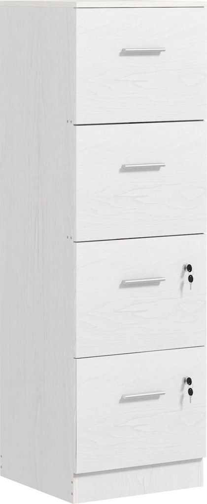 Bloco Gavetas de Escritório com 4 Gavetas Fechadura e Suportes Ajustáveis para Documentos A4 e Letter Branco 40x42x130,8 cm Branco