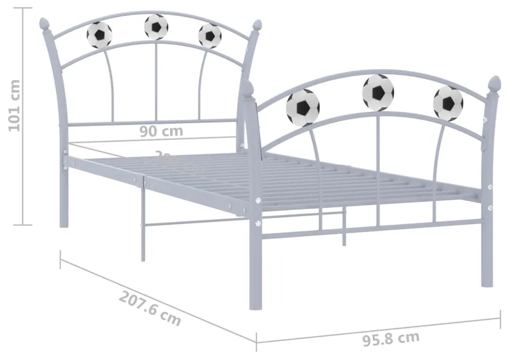 Estrutura de cama com design de futebol 90x200 cm metal cinza