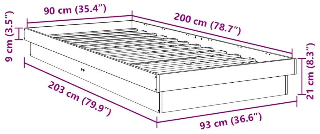 Estrutura de cama sem colchão 90x200 cm Carvalho de madeira