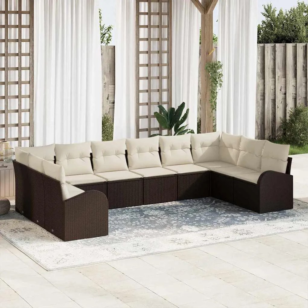 Conjunto de Sofá de Jardim de 10 Peças com Almofadas em Castanho
