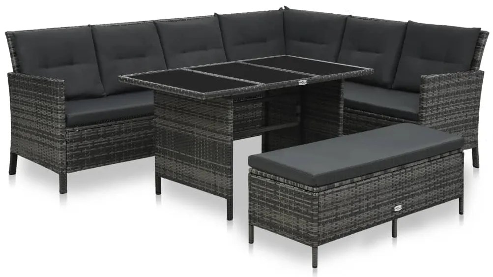vidaXL 3 pcs conjunto lounge de jardim c/ almofadões vime PE cinzento