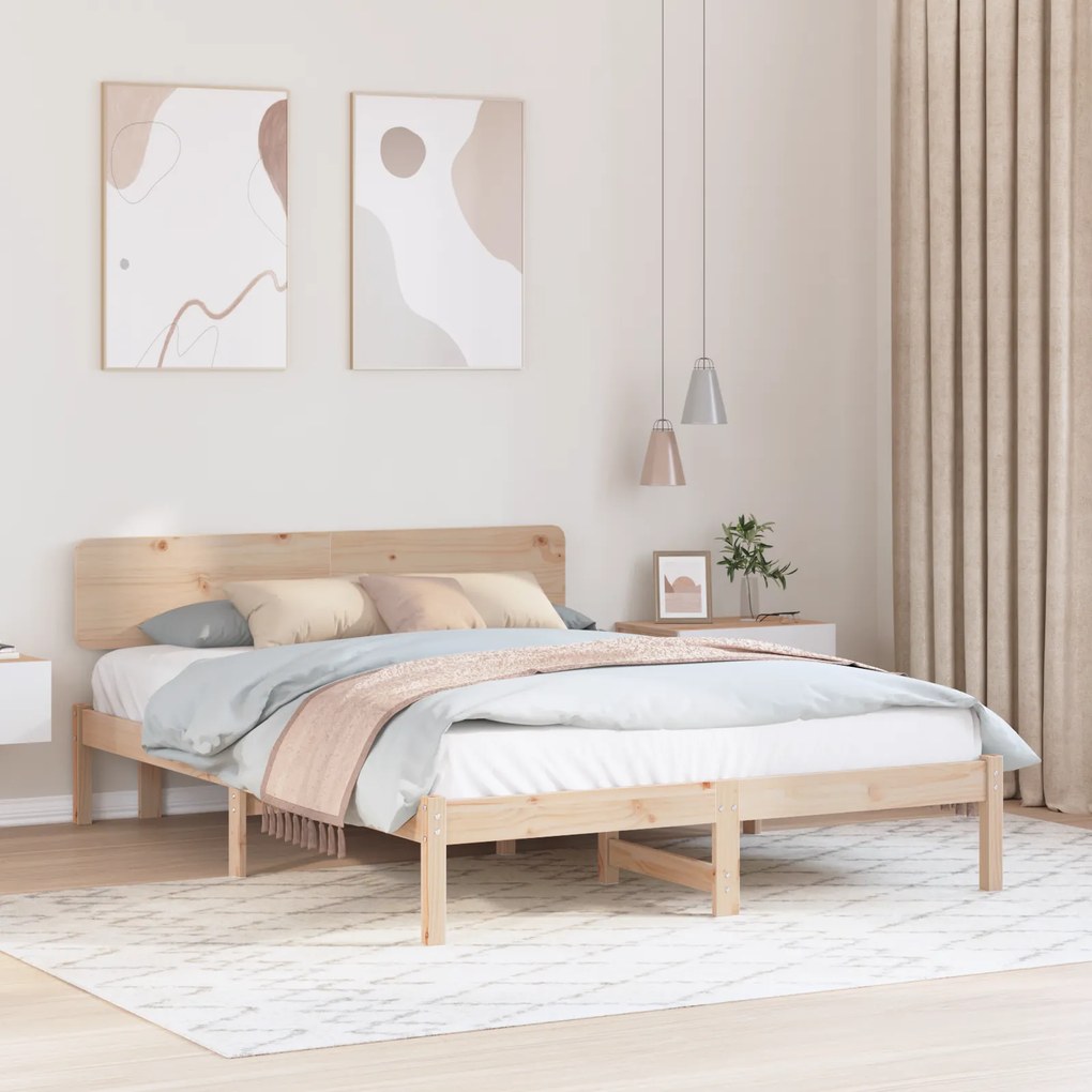 vidaXL Estrado de Cama com Cabeceira 200x200 cm Madeira de Pinho Maciça