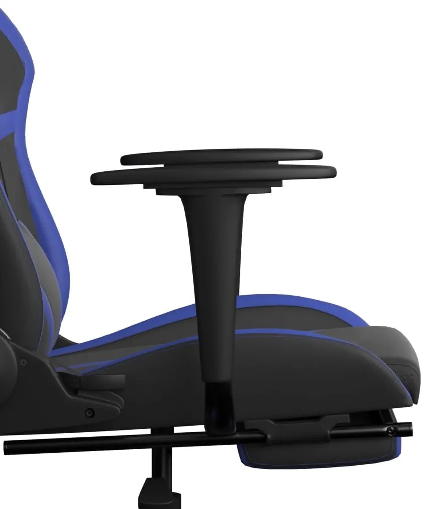 Cadeira gaming massagens c/ apoio pés couro artif. preto/azul