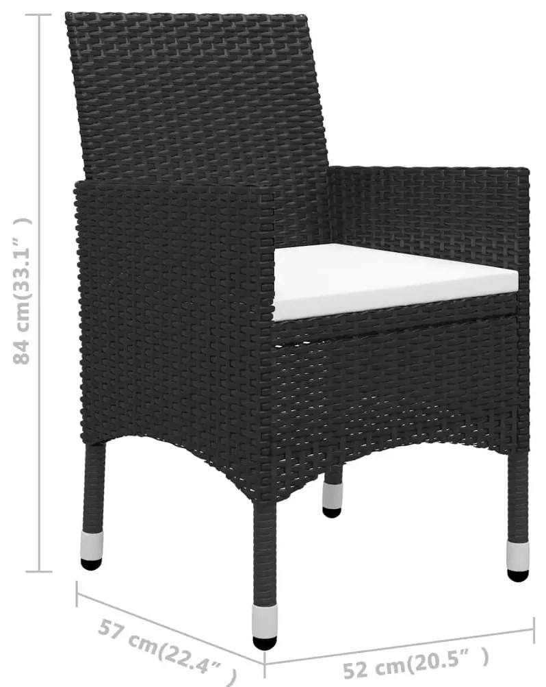 3 pcs conjunto bistrô jardim vime PE e madeira maciça preto