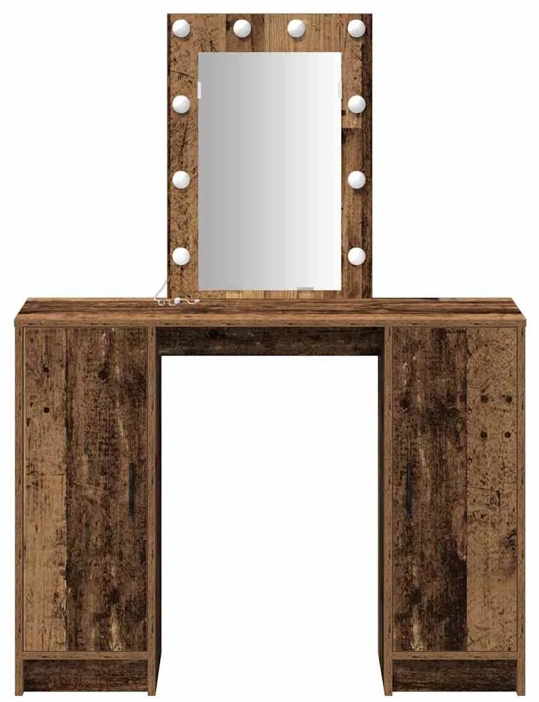 Mesa de Maquilhagem com Luzes LED Madeira Velha 102x33x135 cm