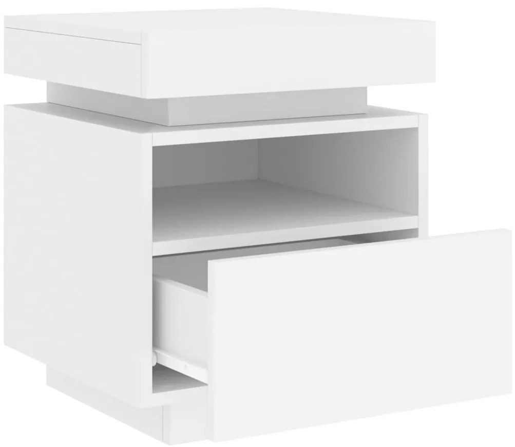 Mesa de cabeceira com luzes LED 40x39x48,5 cm branco