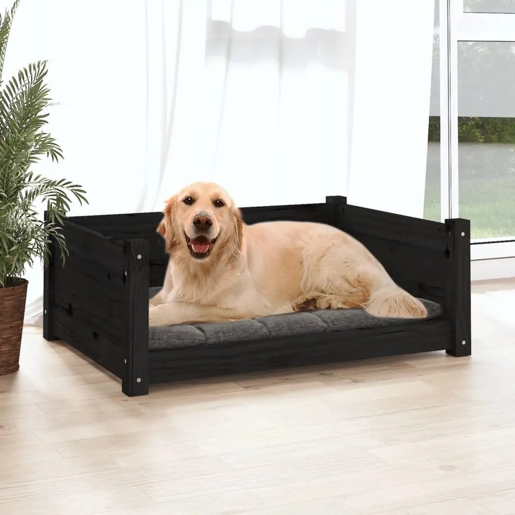 Cama para cães 75,5x55,5x28 cm madeira de pinho maciça preto