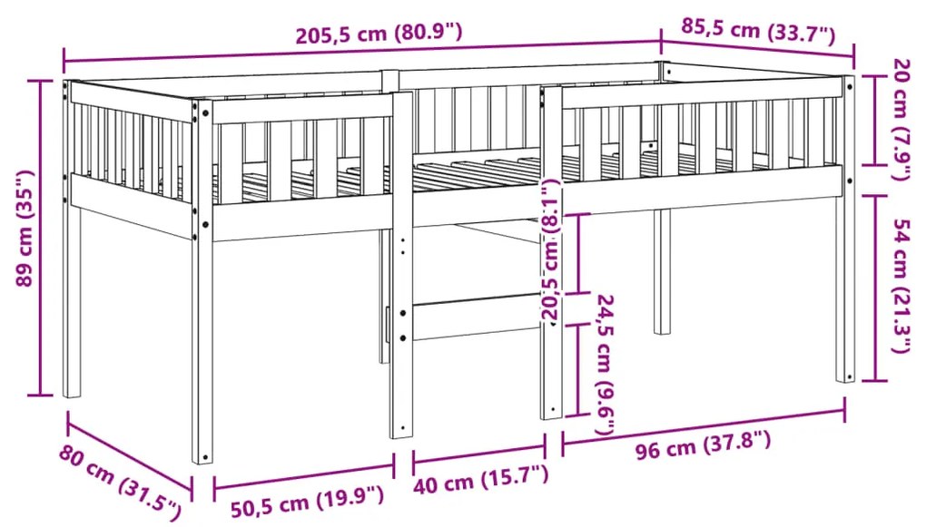 Cama de criança sem colchão 80x200 cm pinho maciço castanho-mel