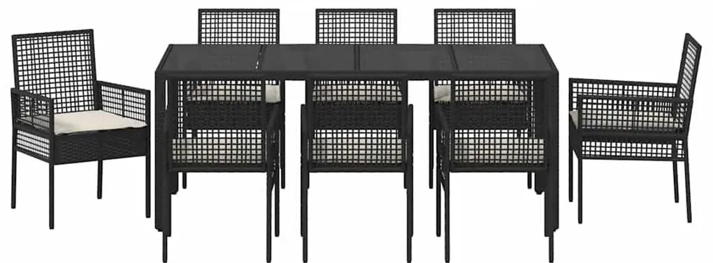 Conjunto de Jantar para Jardim 9 pcs Preto 190 x 90 x 75 cm