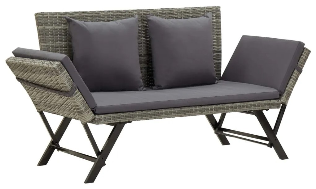 vidaXL Banco de jardim c/ almofadões 176 cm vime PE cinzento