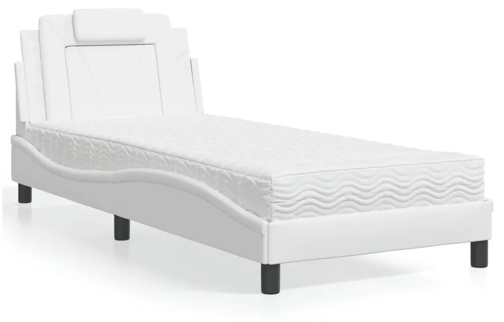 Cama com colchão 90x190 cm couro artificial branco