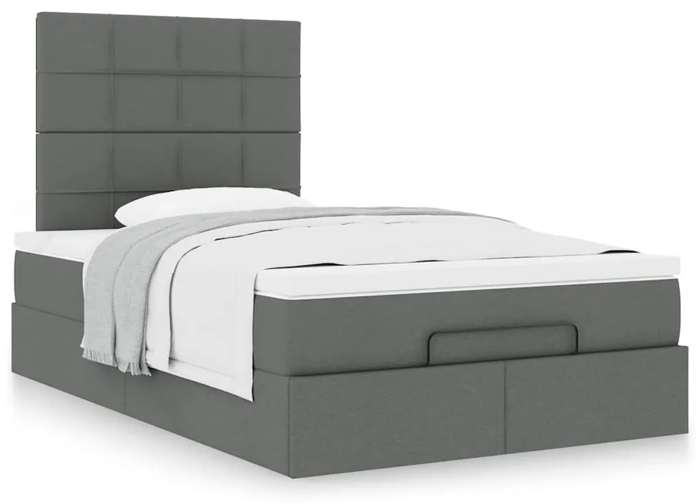 Estrutura de cama otomana com colchão cinza escuro tecido
