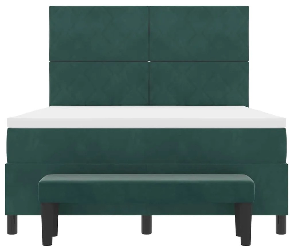 Cama Box Spring com Colchão e Banco Verde Escuro 140x200 cm Veludo