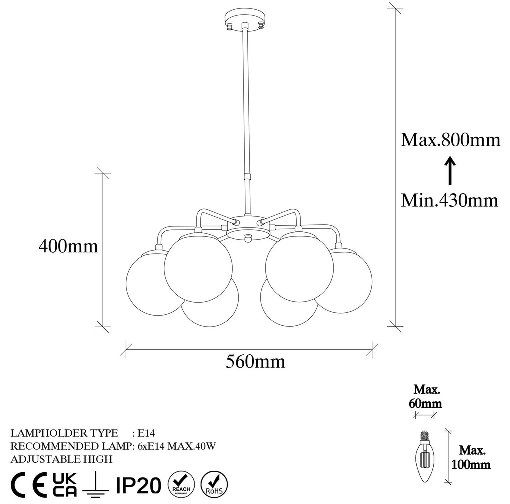 Chandelier Viran – Preto e Branco – 56 x 56 x 43 cm