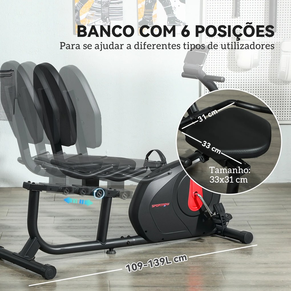 Bicicleta Estática Silenciosa de 8 Níveis de Resistência Magnética com Assento Ajustável Ecrã LCD 103-139x61x100,5 cm Preto