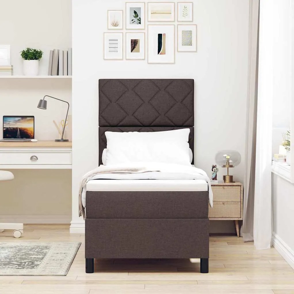 Cama Box com Colchão e Luz LED, Marrom Escuro, 80 x 200 cm, Estrutura