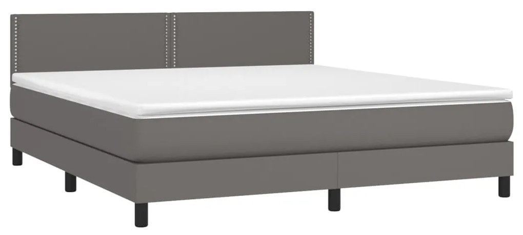 Cama box spring c/ colchão/LED 160x200cm couro artificial cinza