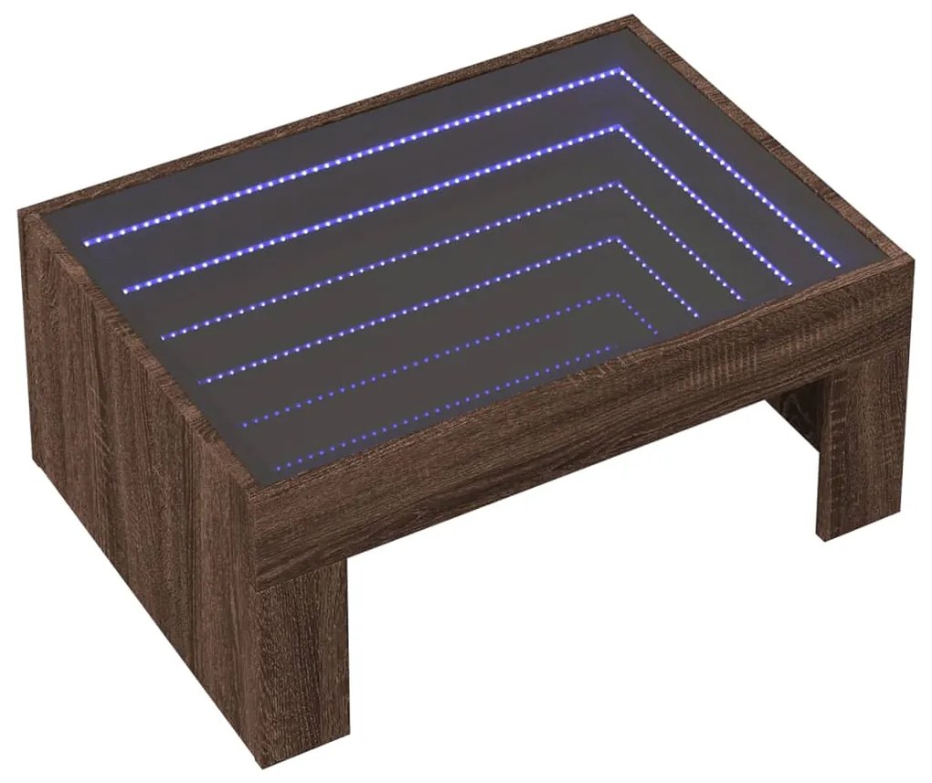 Mesa de centro luzes LED Infinity 70x50x30 cm carvalho castanho