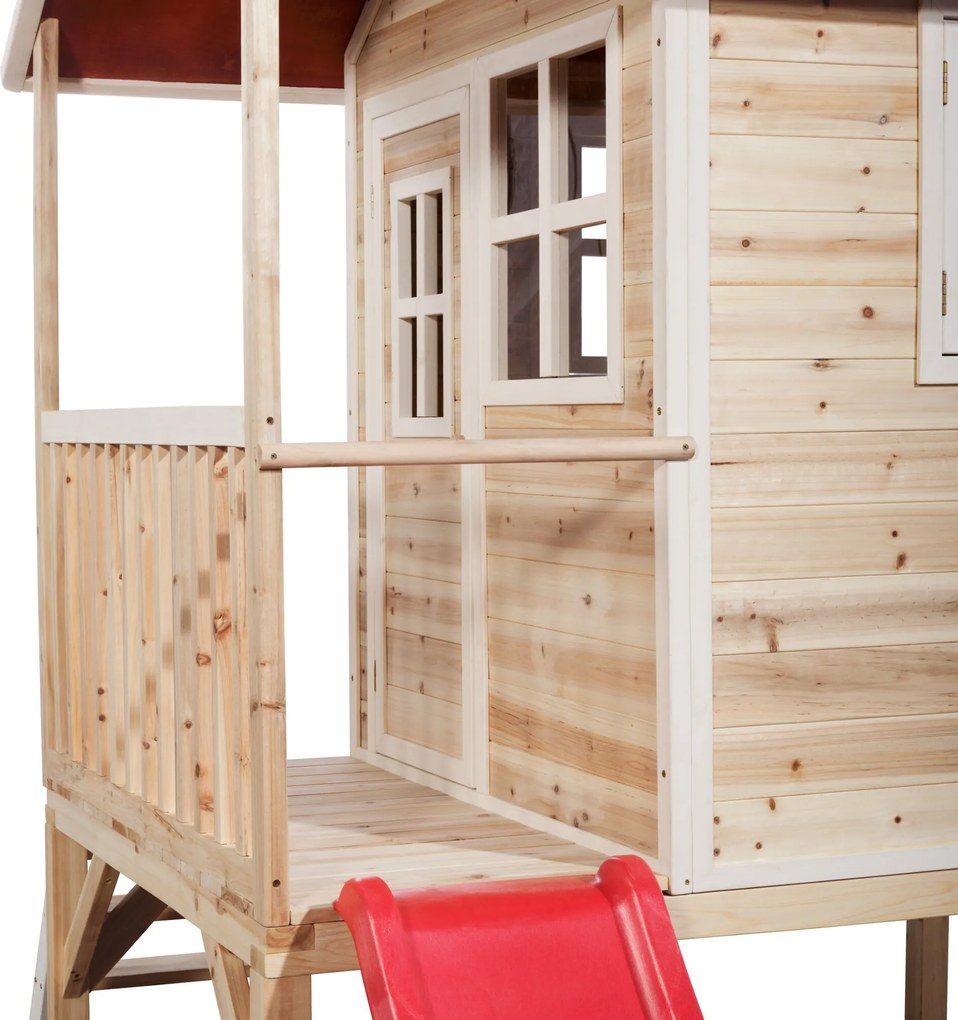 Casa de brincar infantil exterior para crianças Loft 300 em madeira com escorrega - natural