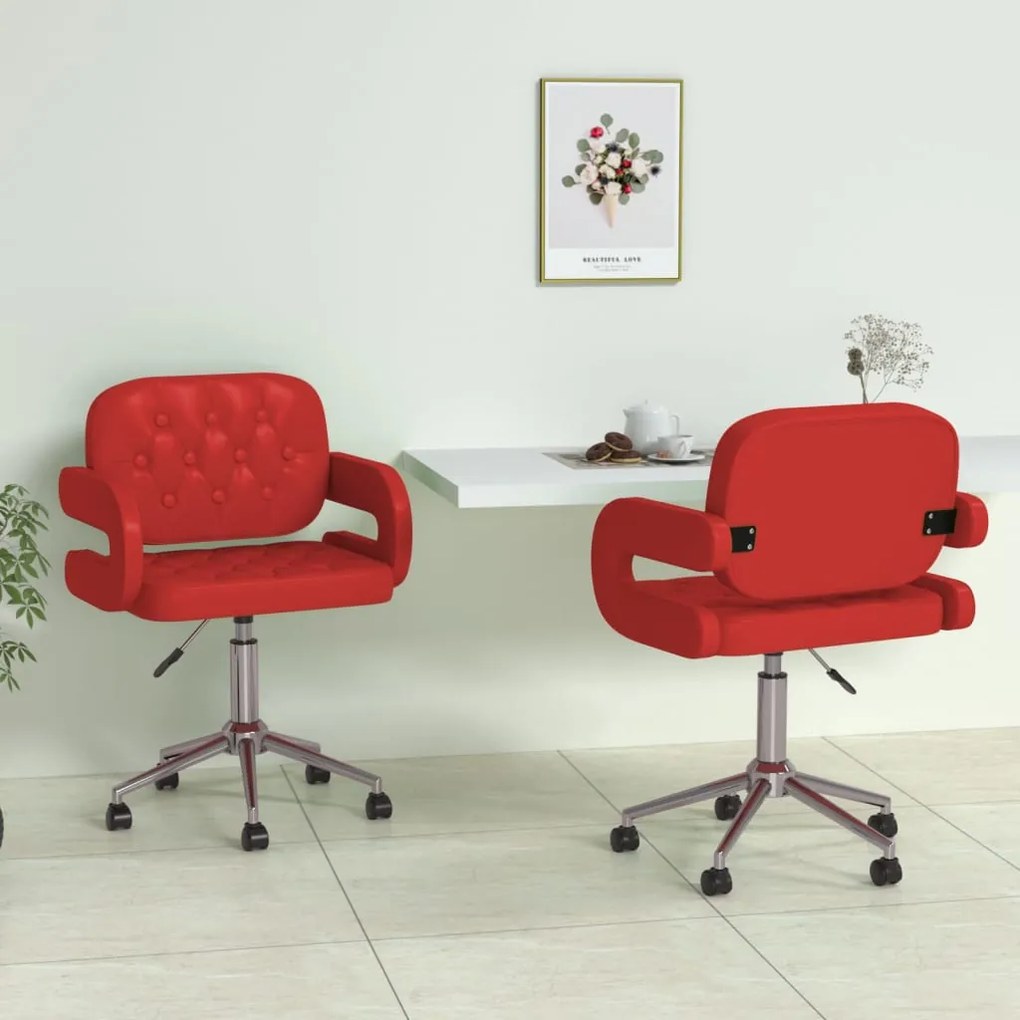 vidaXL Cadeiras jantar giratórias 2pcs couro artificial vermelho tinto