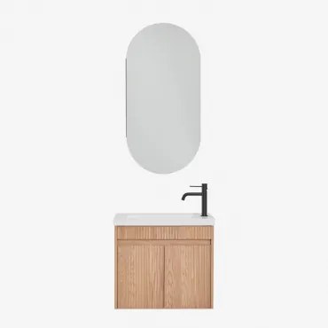 Conjunto De Móvel De Casa De Banho Suspenso Em Madeira Com Lavatório Integrado Narek Ovalado Com Armazenamento 45x90 Cm Abner & Castanho Fresno & Pret