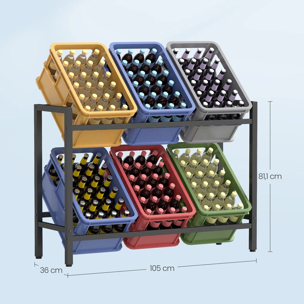 Estante para caixas de bebidas, frutas 2 níveis, para 6 caixas 36 x 105 x 81,1 cm preta