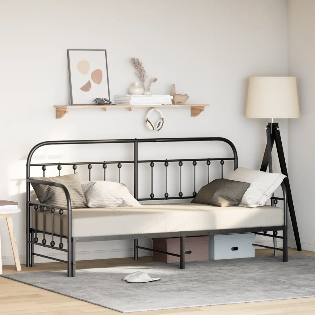 Estrutura de Cama Daybed com Cama de Rodízio Preta 80x200 cm Aço