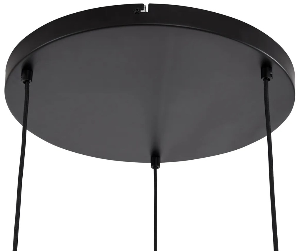 Candeeiro suspenso Japandi preto e dourado com abajur bege 3-luzes - Pluni