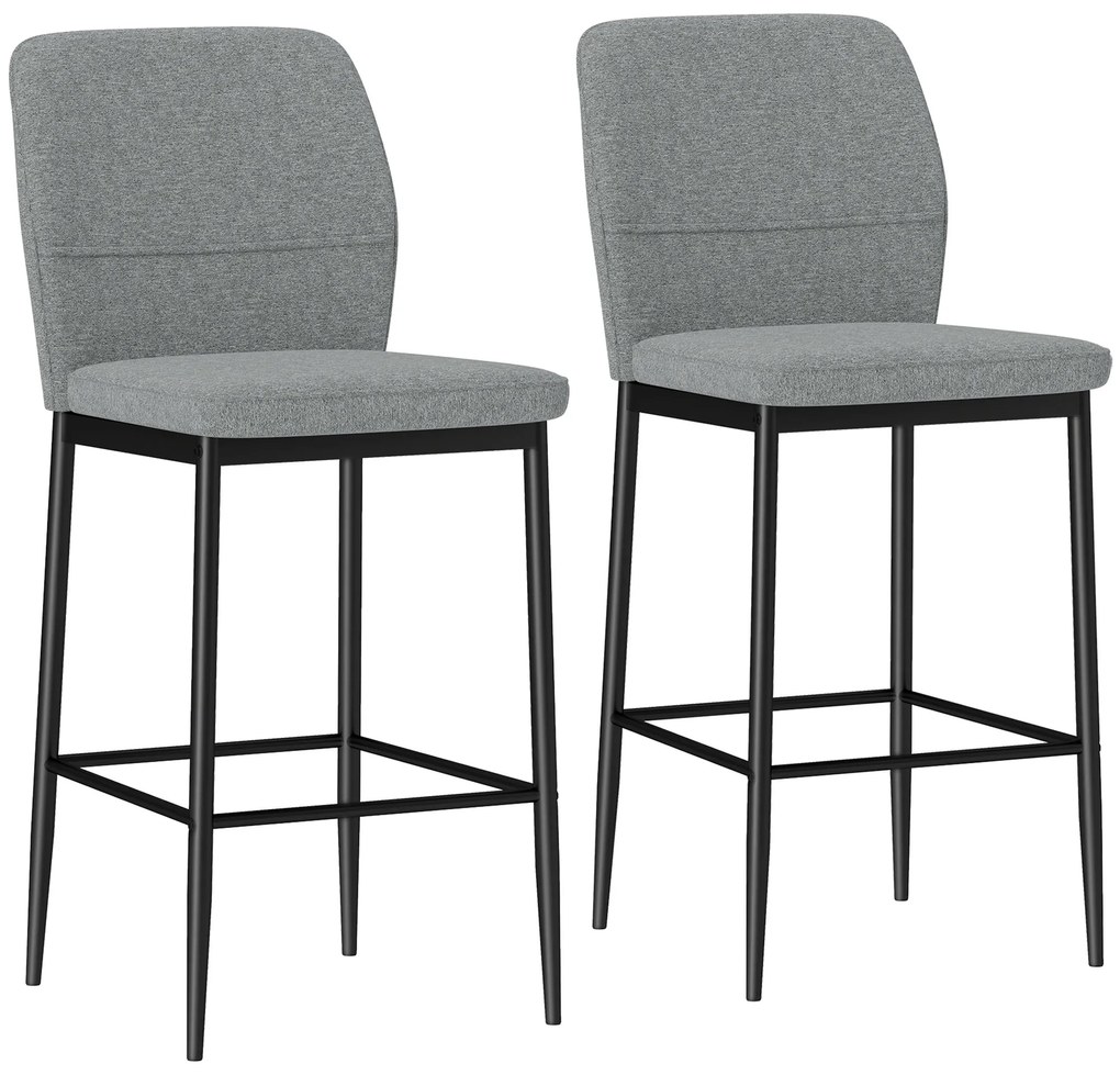 HOMCOM Conjunto de 2 Bancos de Bar Bancos Altos de Cozinha com Encosto e Apoio para os Pés Estofados em Veludo 41x52x97 cm Cinza