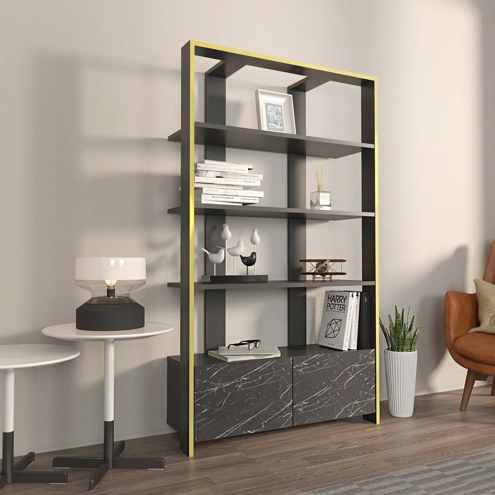 Estante Elena – Preto Mármore – 93,6 cm x 160 cm x 31,5 cm