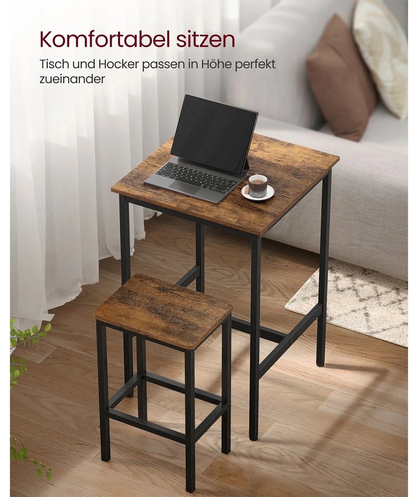 Mesa de bar com 2 bancos para cozinha Castanho Vintage e Preto