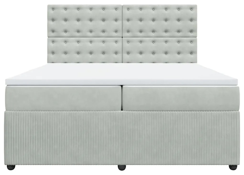 Cama com molas/colchão 200x200 cm veludo cinzento-claro