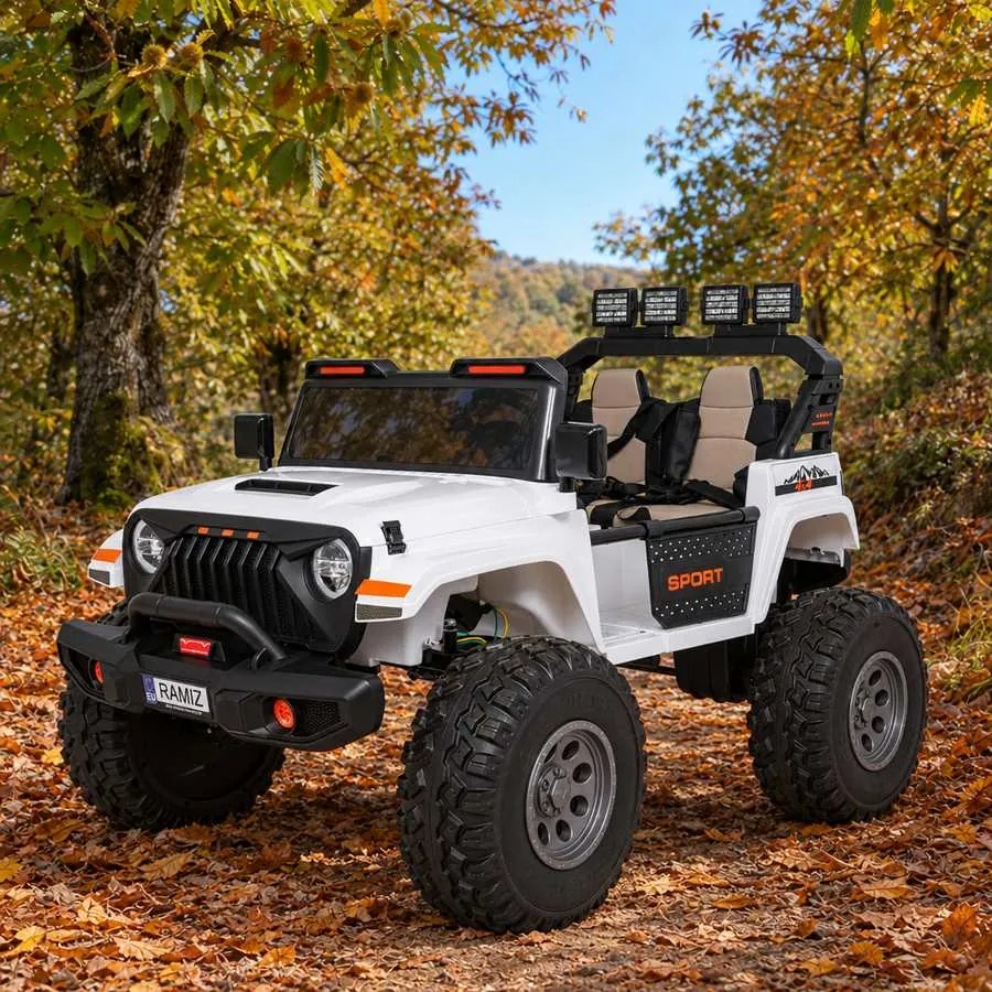 Carro elétrico para Crianças 2 Lugares Extreme Sport 4x4 24V Pneus Espuma EVA, assento couro ecológico Branco